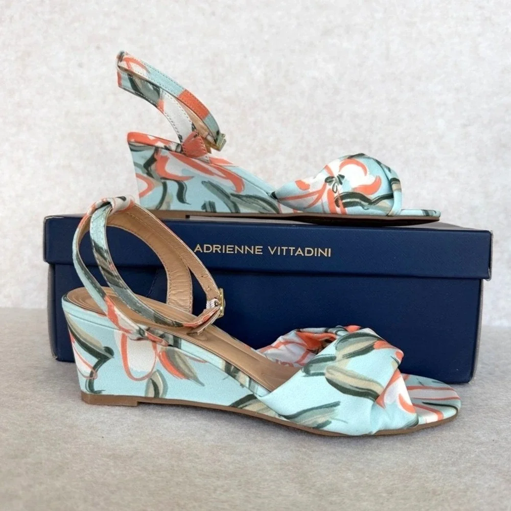 Adrienne Vittadini  Angi Wedge Sandals Size 5.5 Coral Mint Green Orange NEW